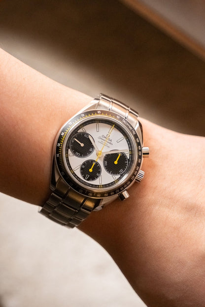 2024 OMEGA Speedmaster Racing White Dial with Yellow Accents Ref. 326.30.40.50.04.001 - Wristory