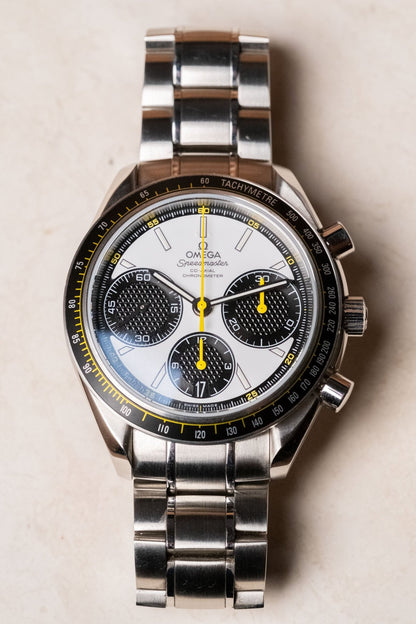 2024 OMEGA Speedmaster Racing White Dial with Yellow Accents Ref. 326.30.40.50.04.001 - Wristory