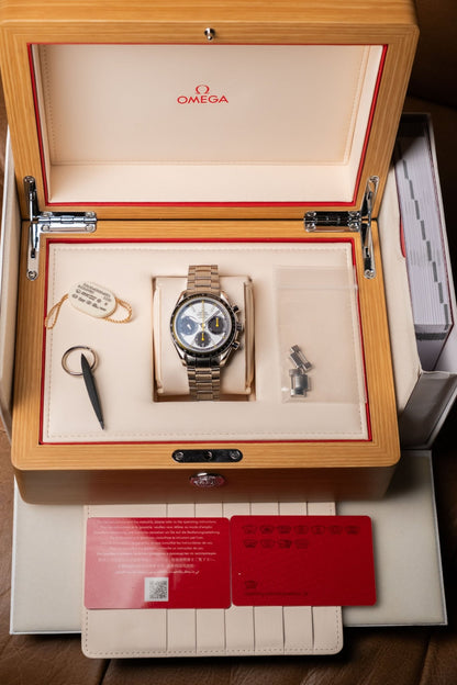 2024 OMEGA Speedmaster Racing White Dial with Yellow Accents Ref. 326.30.40.50.04.001 - Wristory