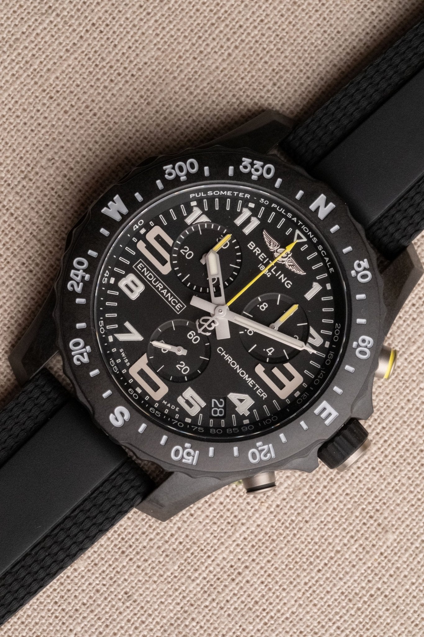 2025 Breitling Endurance Pro 44 Chronograph “Air-Asia” 10 Years Service Edition dial detail close-up