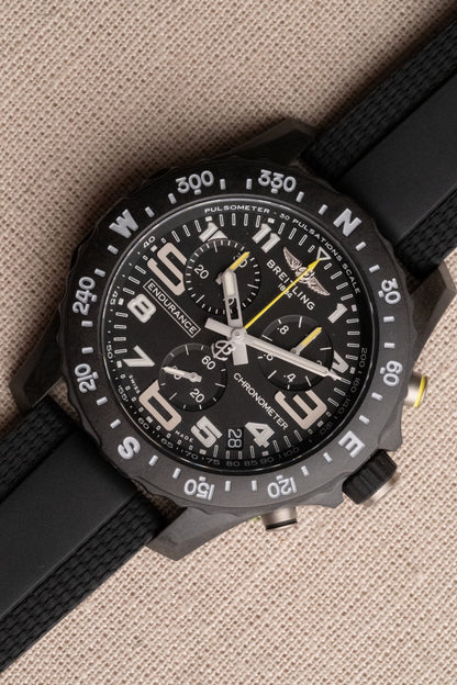 2025 Breitling Endurance Pro 44 Chronograph “Air-Asia” 10 Years Service Edition dial detail close-up