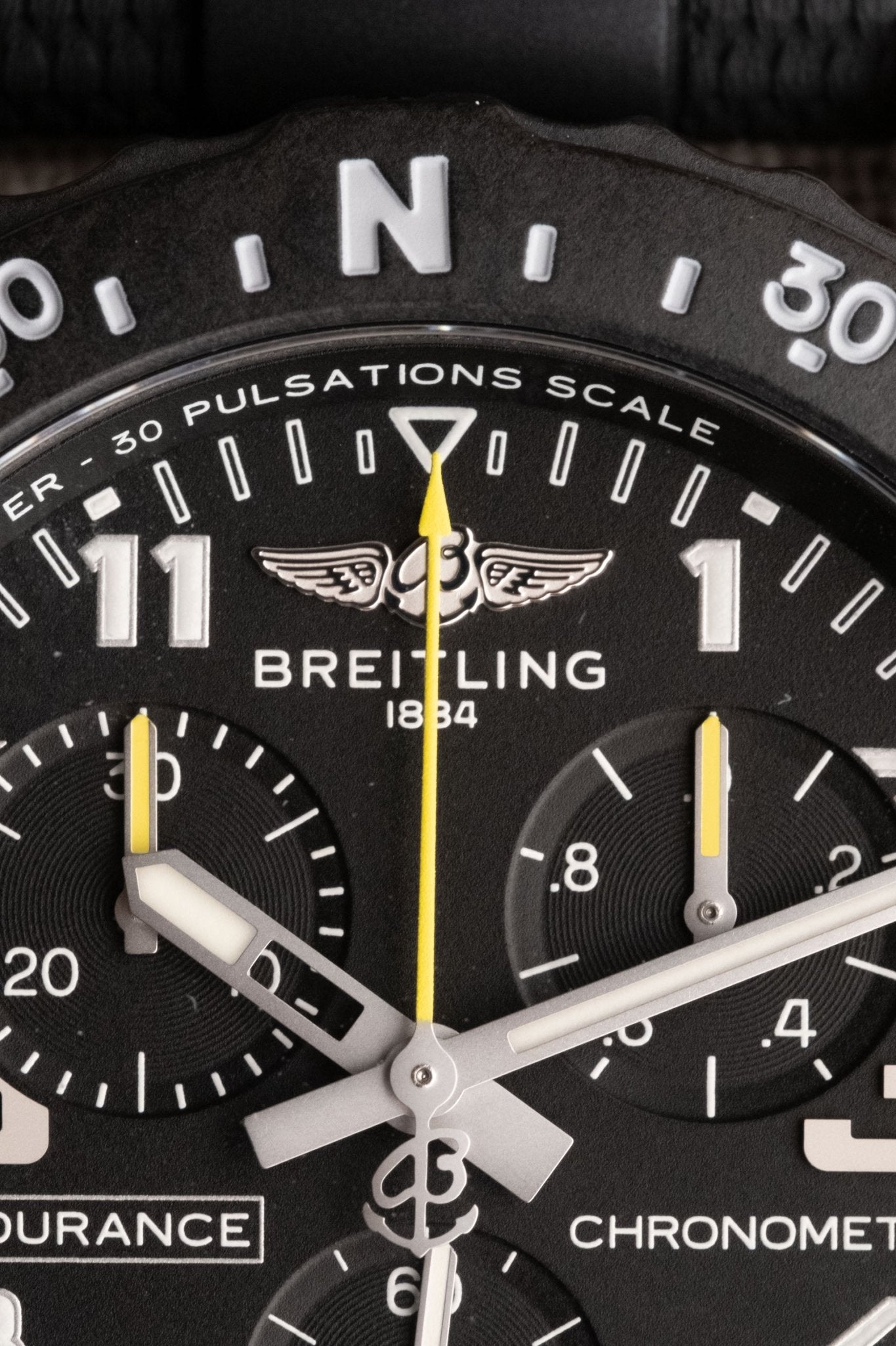 2025 Breitling Endurance Pro 44 Chronograph “Air-Asia” 10 Years Service Edition dial detail close-up