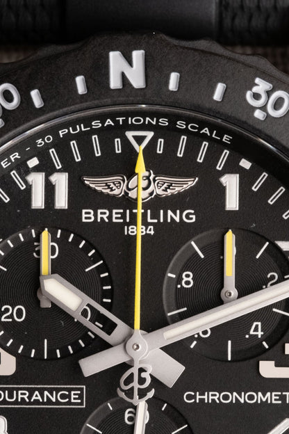 2025 Breitling Endurance Pro 44 Chronograph “Air-Asia” 10 Years Service Edition dial detail close-up