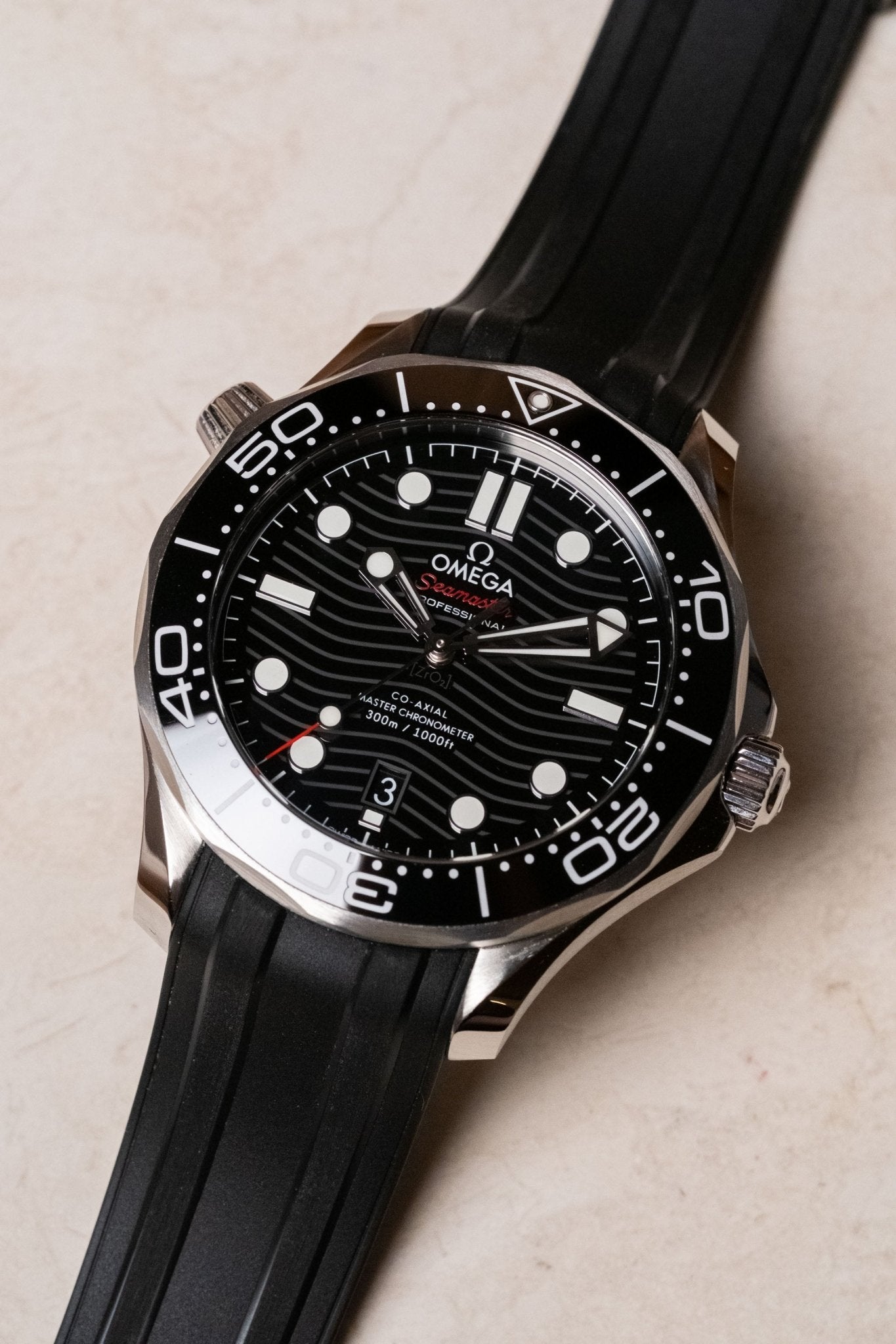 2025 OMEGA Seamaster Diver 300M Black Wave Dial on Rubber Ref 210.32.42.20.01.001 - Wristory