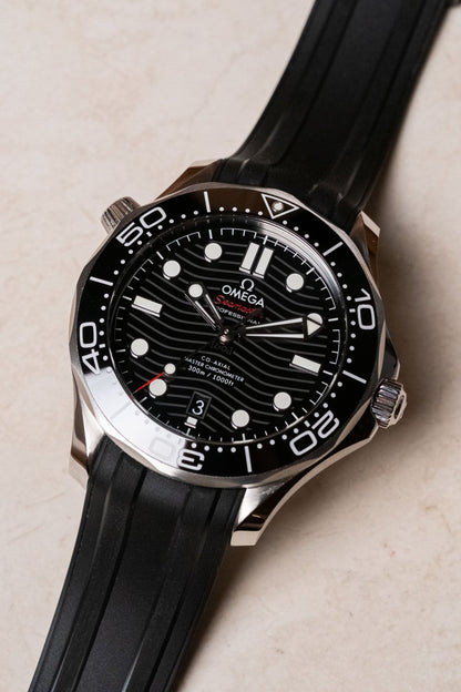 2025 OMEGA Seamaster Diver 300M Black Wave Dial on Rubber Ref 210.32.42.20.01.001 - Wristory