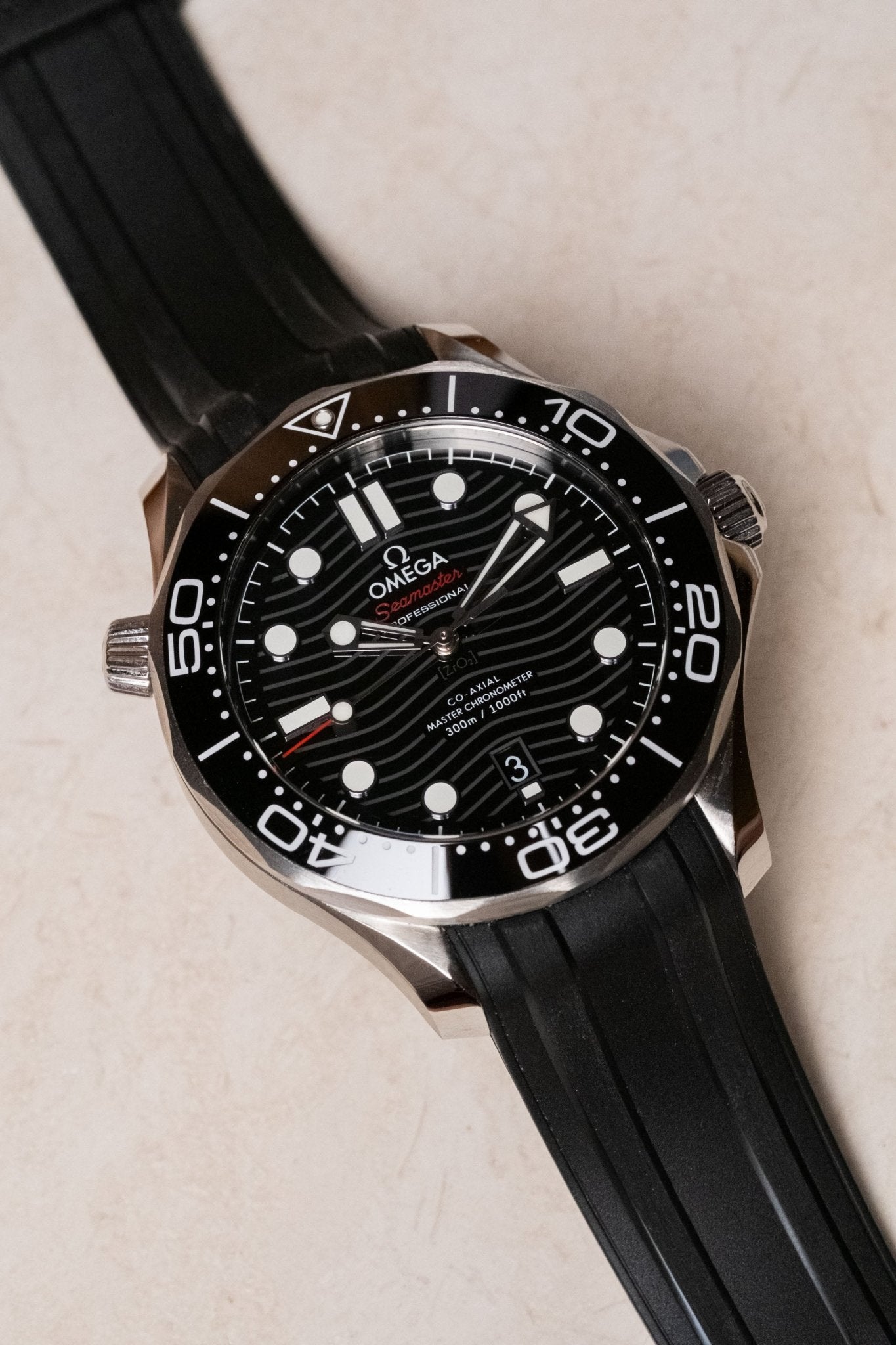2025 OMEGA Seamaster Diver 300M Black Wave Dial on Rubber Ref 210.32.42.20.01.001 - Wristory