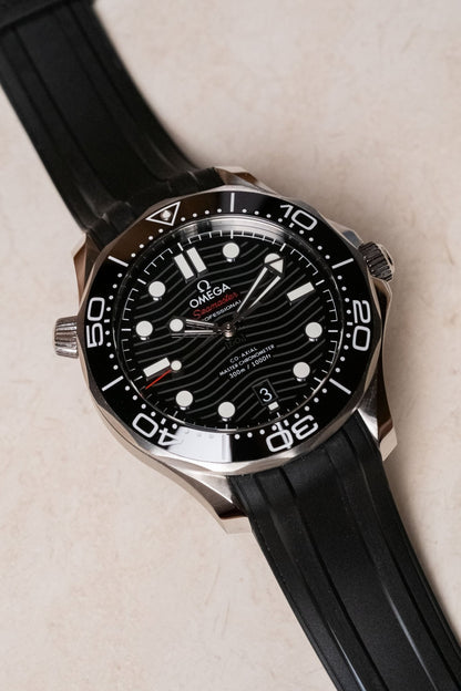 2025 OMEGA Seamaster Diver 300M Black Wave Dial on Rubber Ref 210.32.42.20.01.001 - Wristory