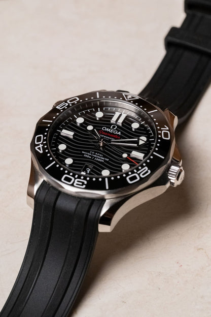 2025 OMEGA Seamaster Diver 300M Black Wave Dial on Rubber Ref 210.32.42.20.01.001 - Wristory