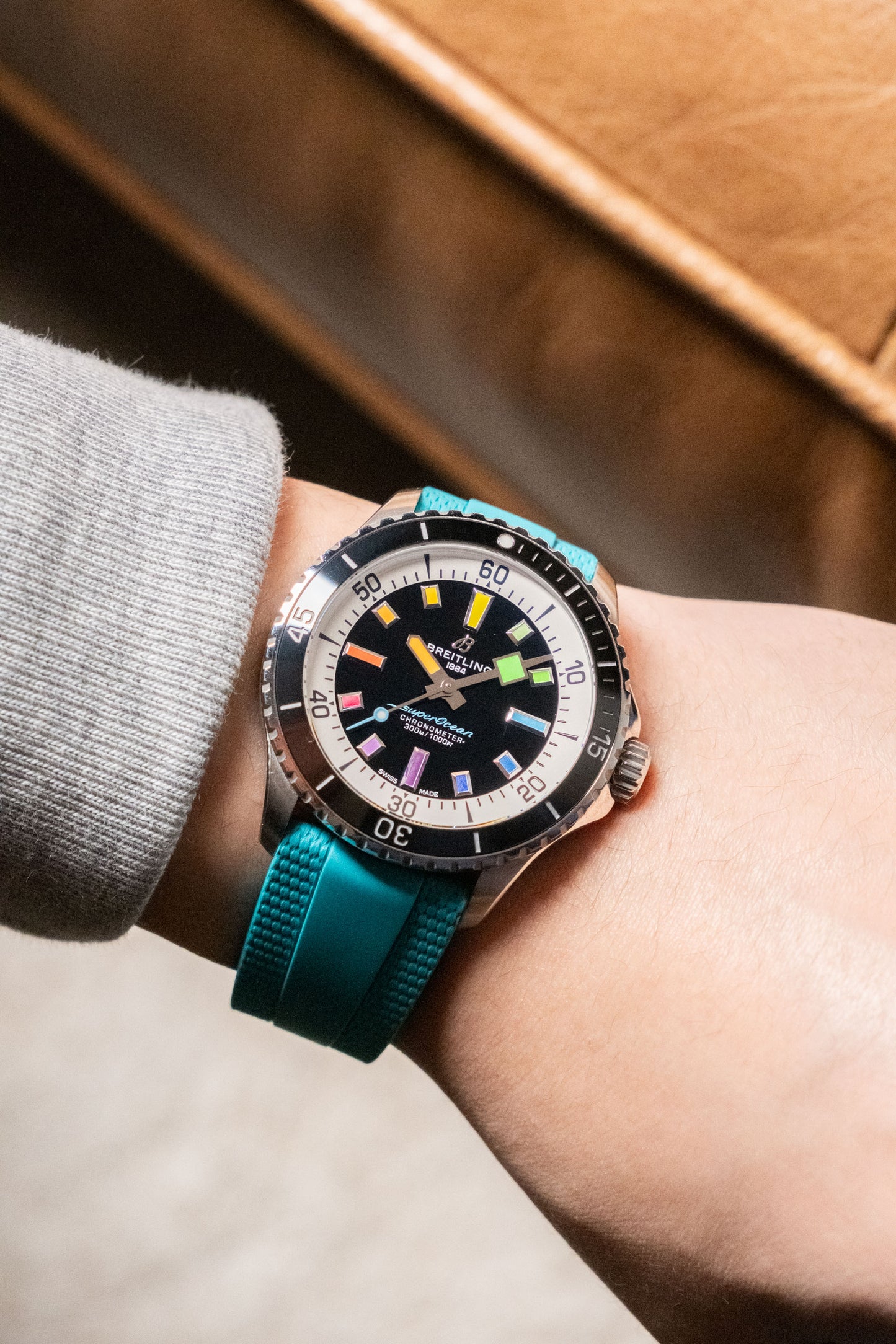2024 Breitling Superocean Automatic 42 “Rainbow” A17375 dial detail close-up