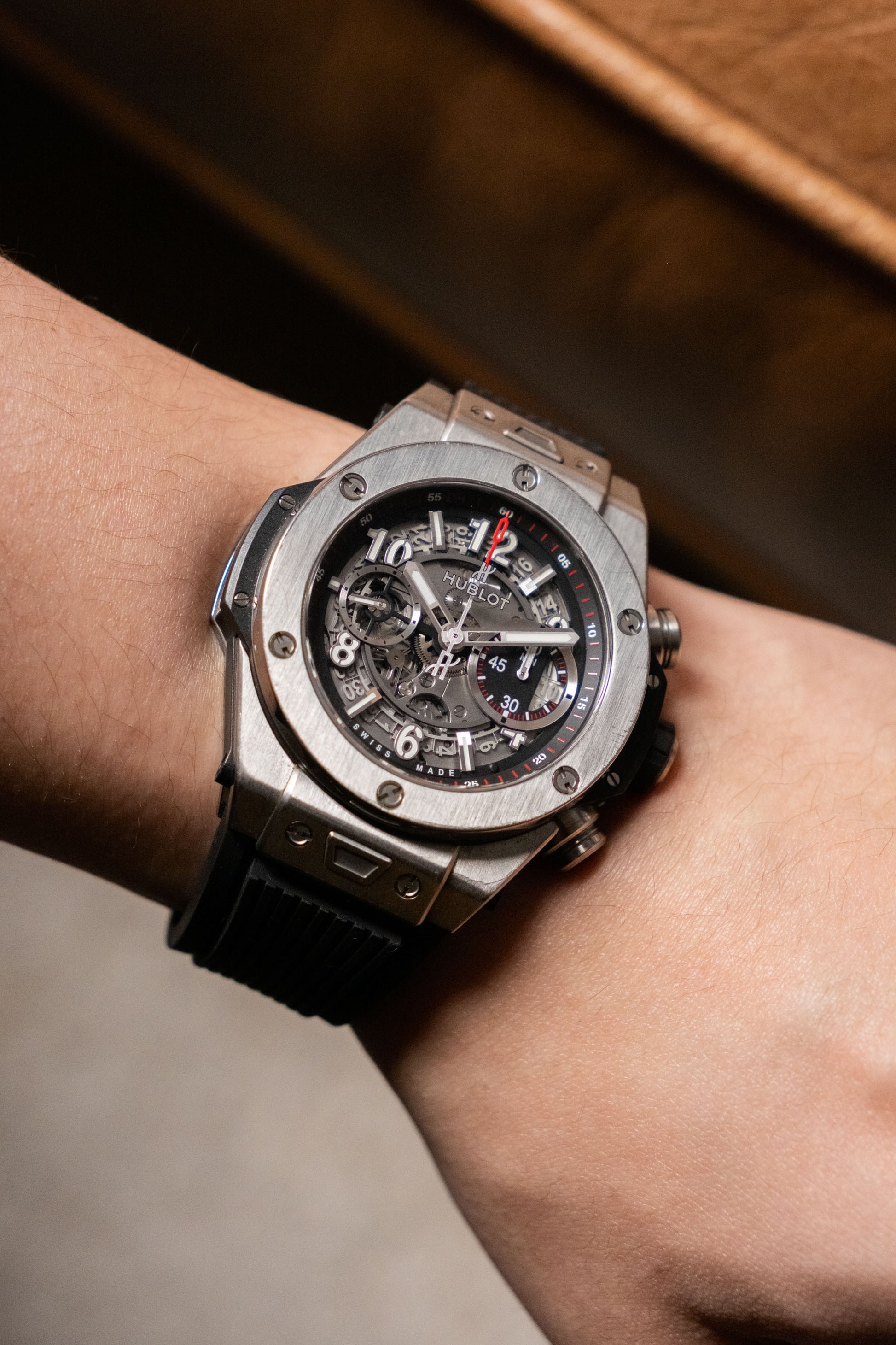 2016 Hublot Big Bang Unico Titanium Skeleton 411.NX.1170.RX dial detail close-up