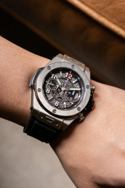 2016 Hublot Big Bang Unico Titanium Skeleton 411.NX.1170.RX dial detail close-up