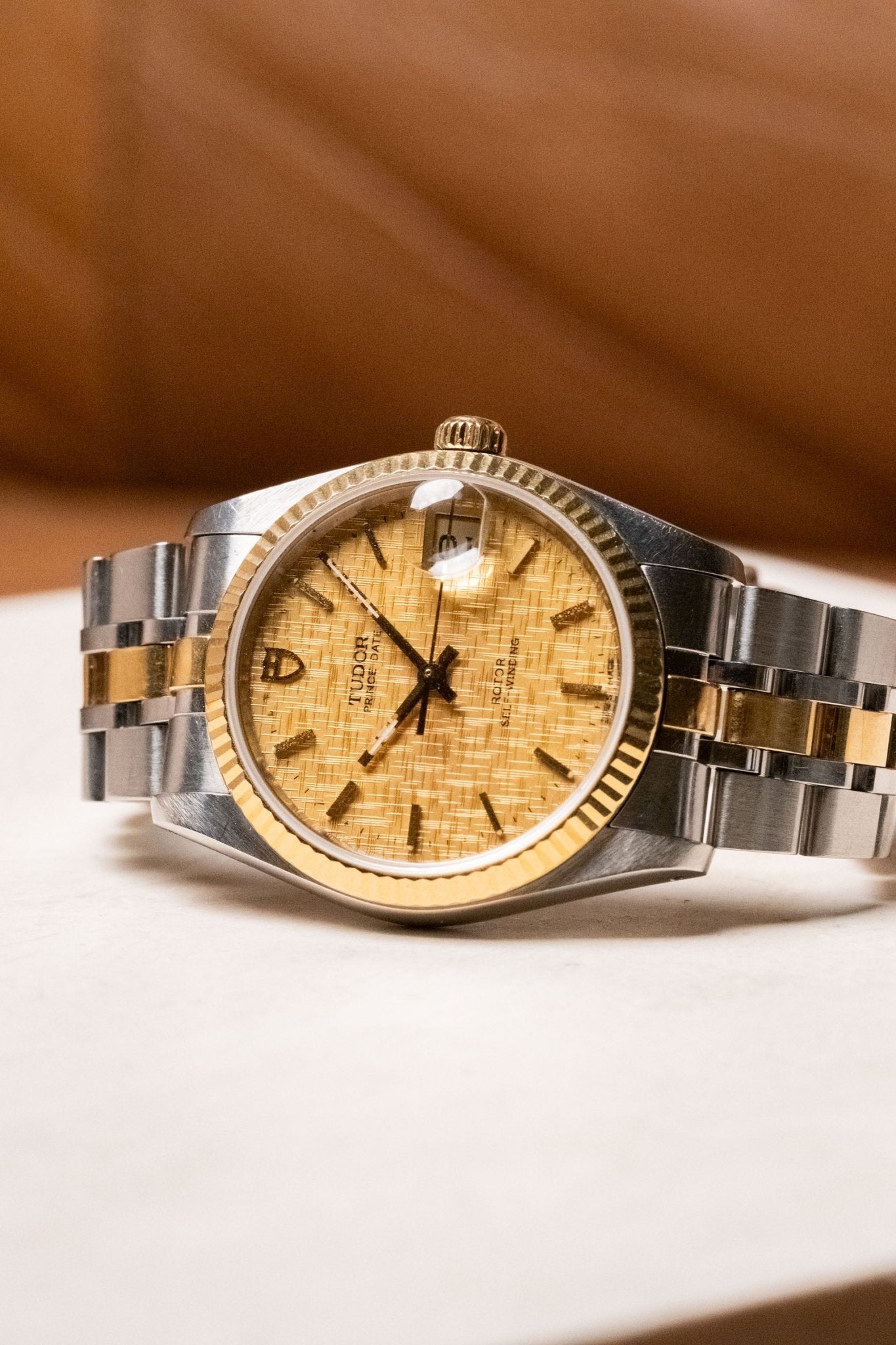 Circa 1990s Tudor Prince Date Champagne Linen Dial 74033 - Wristory