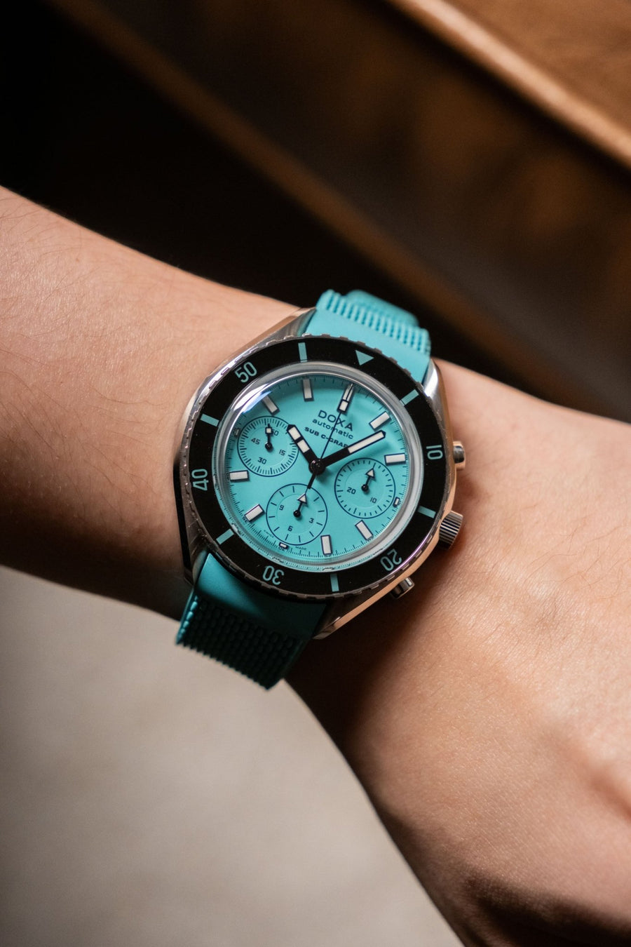 DOXA Sub 200 C-Graph Aquamarine/ Tiffany Blue Mint 45mm Full Set 798.010.241.25 pre-owned watch Wristory Melbourne