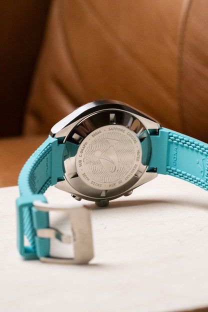DOXA Sub 200 C-Graph Aquamarine/ Tiffany Blue Mint 45mm Full Set 798.010.241.25 caseback view