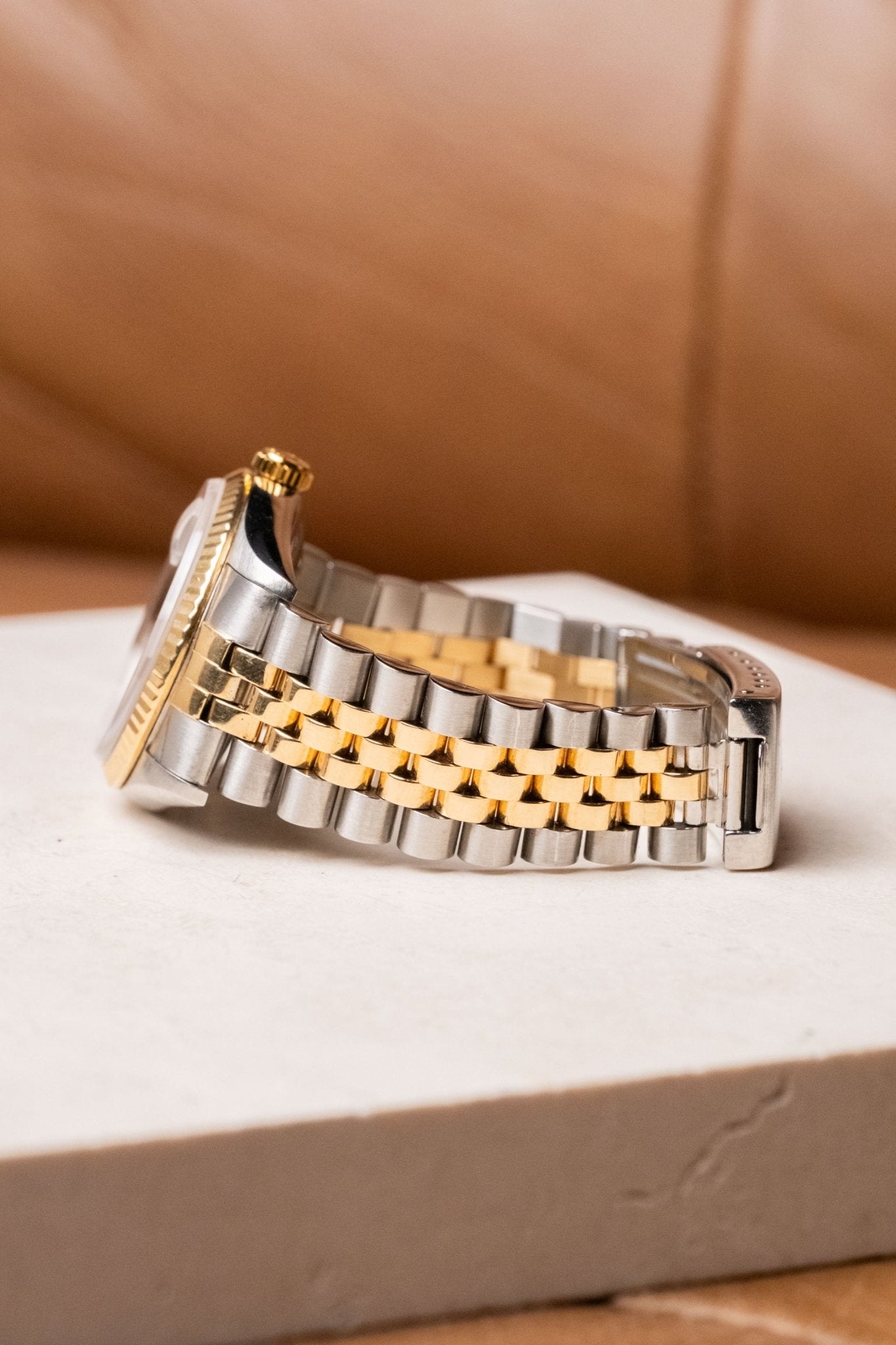 Rolex Datejust 36 Two - Tone Black Big Diamond Fluted Jubilee 16233G - Wristory