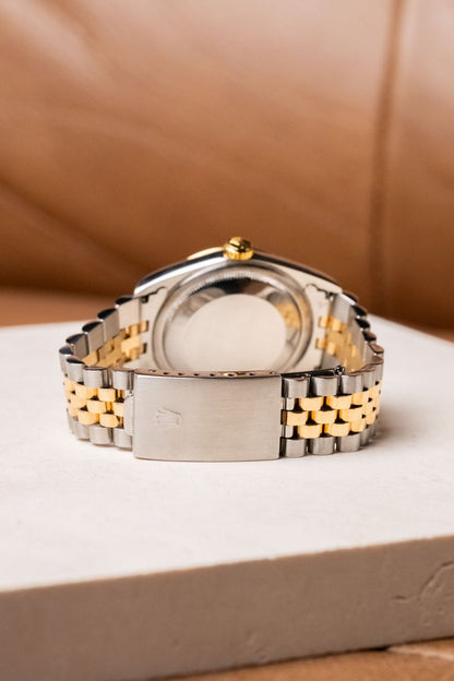 Rolex Datejust 36 Two - Tone Black Big Diamond Fluted Jubilee 16233G - Wristory
