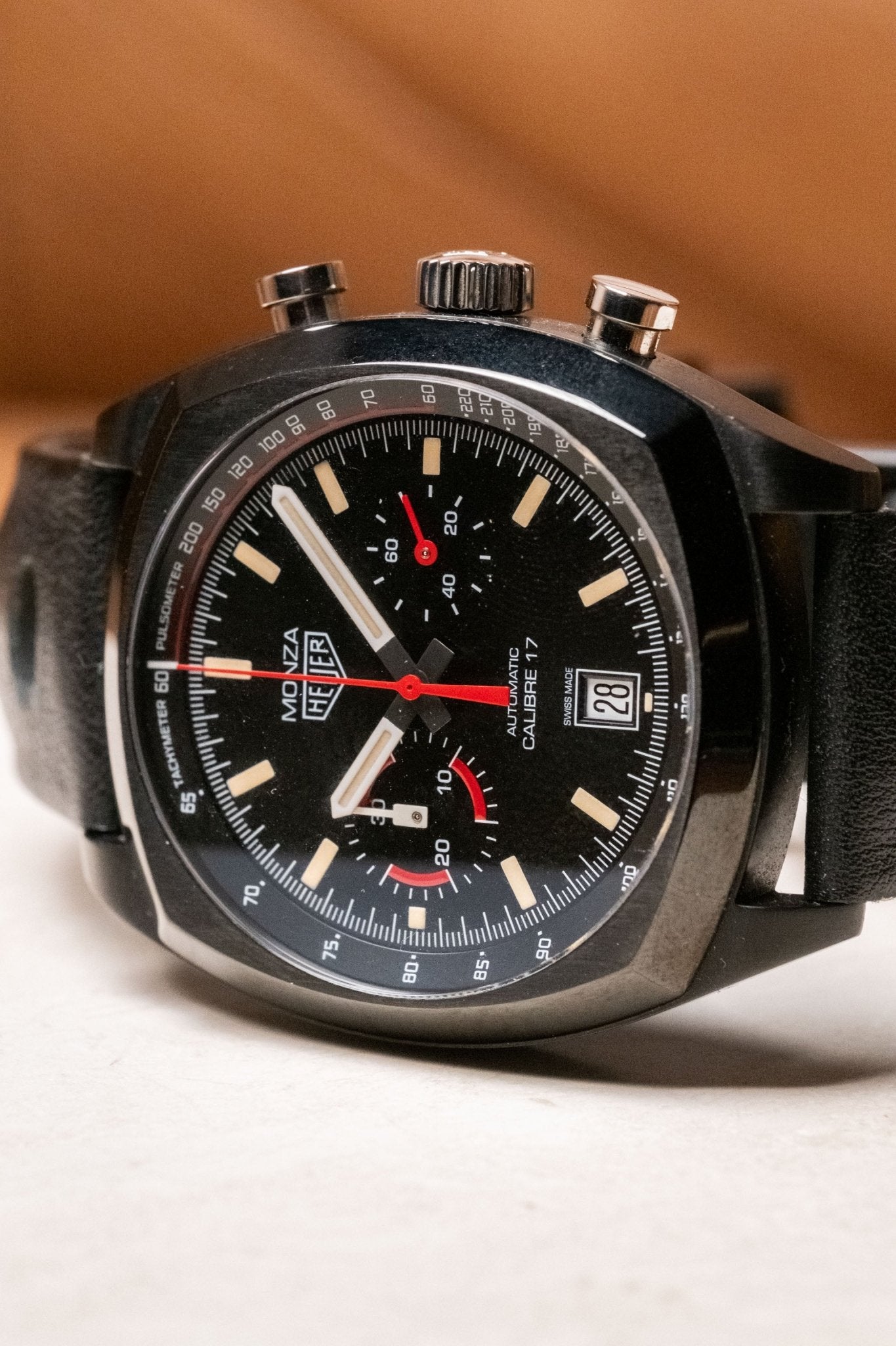 TAG Heuer Monza 40th Anniversary Chronograph Automatic Calibre 17 CR2080.FC6375 dial detail close-up